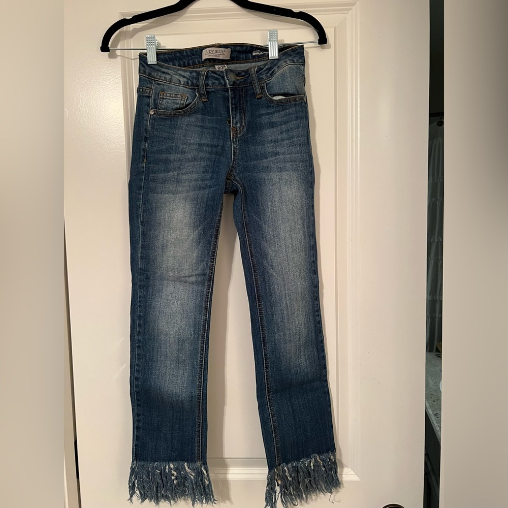 Judy Blue I’m So Frayed Mid Rise Crop Straight Jeans Size 24